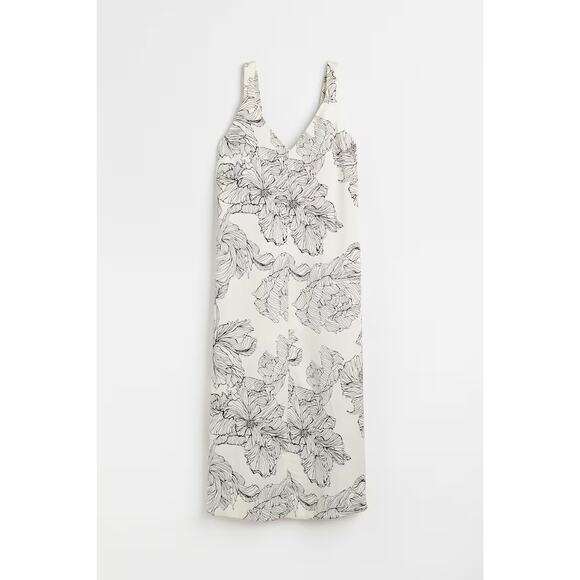 H&M Floral Sleeveless Slip A-Line Dress Cream/Black Womens Minimalist Bohemian - Picture 3 of 10